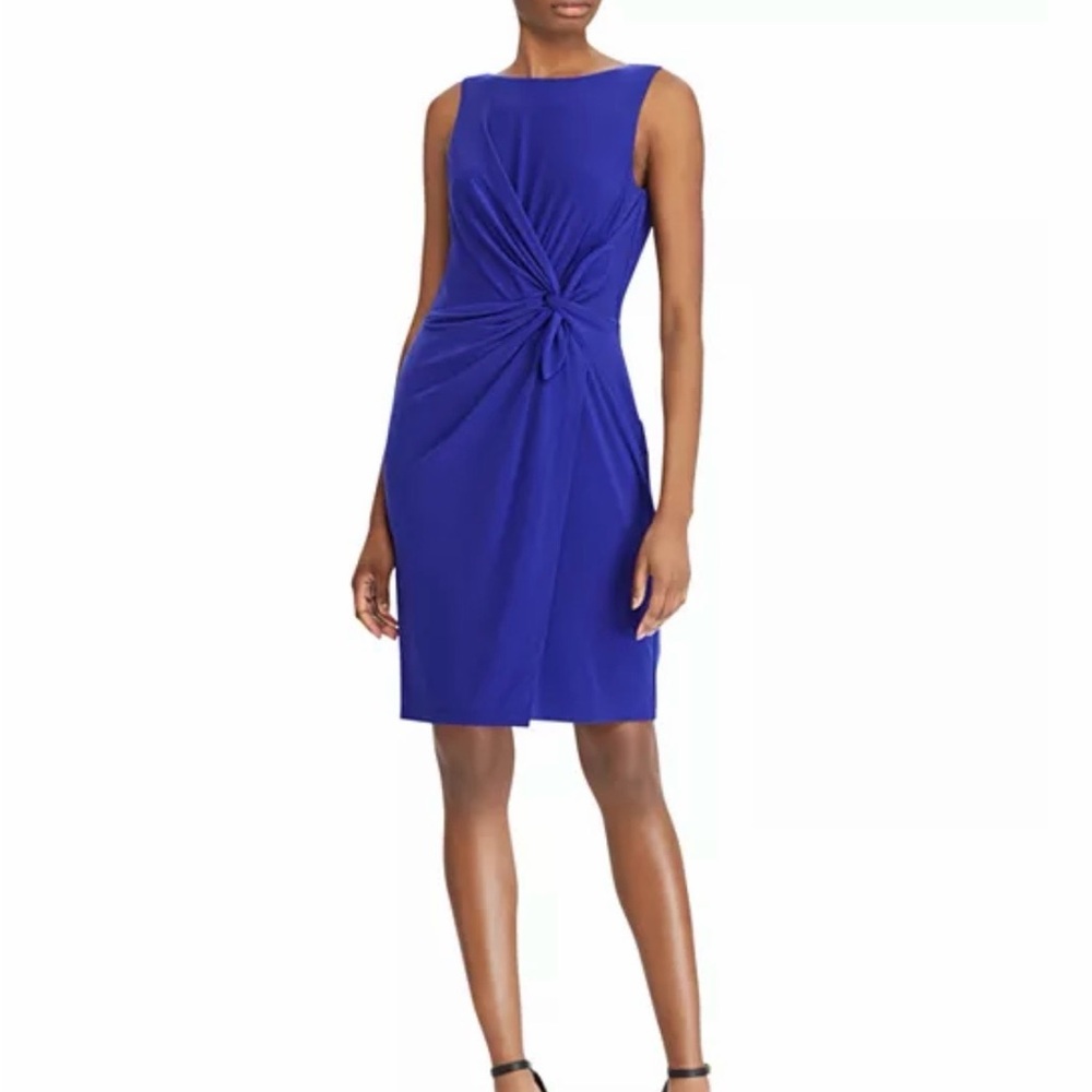 NWT Lauren Ralph Lauren Blue Sleeveless Knot Front Dress Size 10